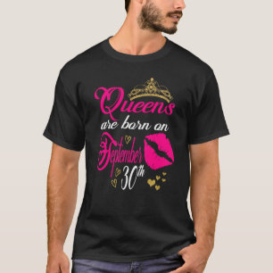 Pink Lip Print Queens Are Born On September 30th L T-Shirt