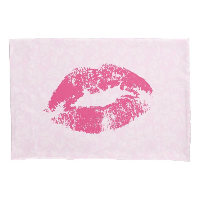 Pink Lips And Damask Pillowcase (Front)