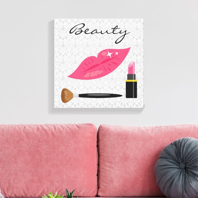 Pink Lips And Makeup Beauty Canvas Print (Insitu(LivingRoom))