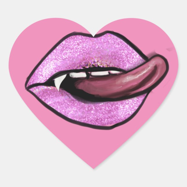 PINK LIPS AND TONGUE HEART STICKER (Front)