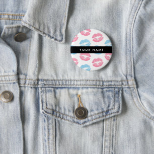 Pink Lips, Blue Lips, Kiss, Your Name, Personalise 2 Inch Round Button