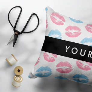 Pink Lips, Blue Lips, Kiss, Your Name, Personalise Accent Pillow