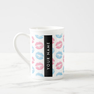 Pink Lips, Blue Lips, Kiss, Your Name, Personalise Bone China Mug