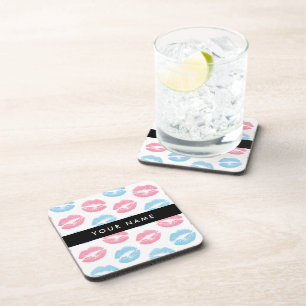 Pink Lips, Blue Lips, Kiss, Your Name, Personalise Coaster