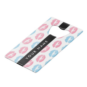 Pink Lips, Blue Lips, Kiss, Your Name, Personalise Credit Card Bottle Opener