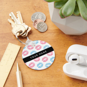 Pink Lips, Blue Lips, Kiss, Your Name, Personalise Keychain
