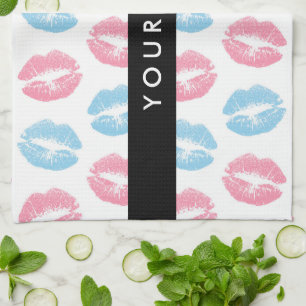 Pink Lips, Blue Lips, Kiss, Your Name, Personalise Kitchen Towel