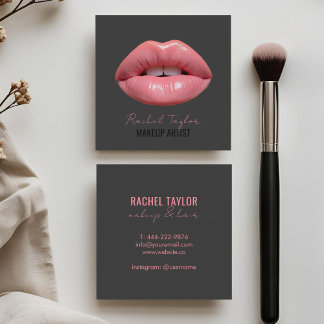 Pink Lips | Charcoal Makeup Square Business Card