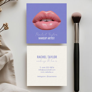 Pink Lips | Cool Blue Makeup Square Square Business Card