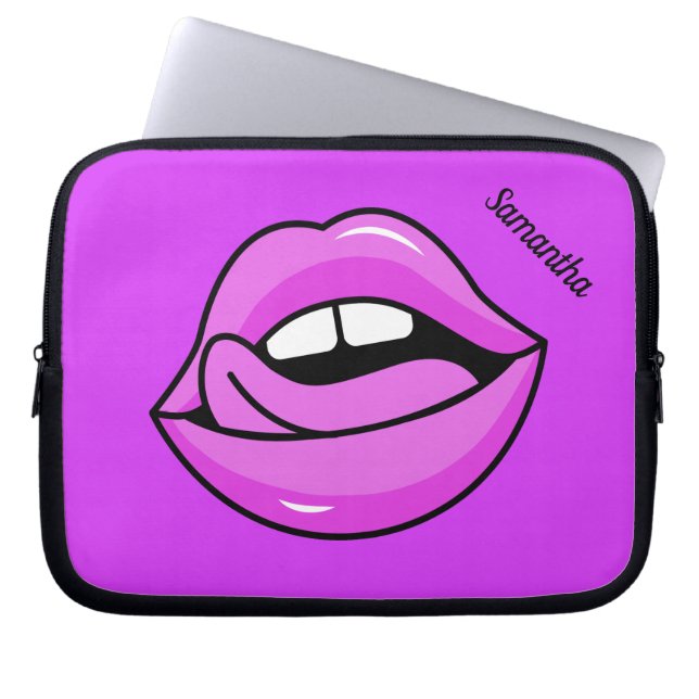 Pink Lips custom name laptop sleeves (Front)