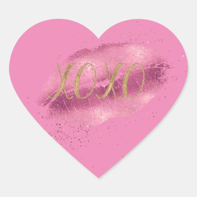 Pink Lips Gold XOXO Heart Sticker (Front)