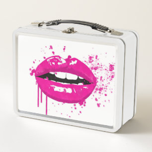Pink Lips Illustration Metal Lunch Box
