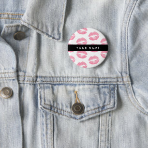 Pink Lips, Kiss, Lipstick, Your Name, Personalise 2 Inch Round Button