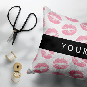Pink Lips, Kiss, Lipstick, Your Name, Personalise Accent Pillow