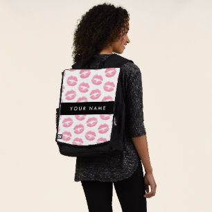 Pink Lips, Kiss, Lipstick, Your Name, Personalise Backpack
