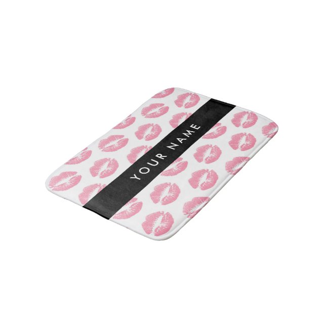 Pink Lips, Kiss, Lipstick, Your Name, Personalise Bath Mat (Angled)