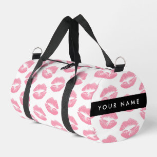 Pink Lips, Kiss, Lipstick, Your Name, Personalise Duffle Bag