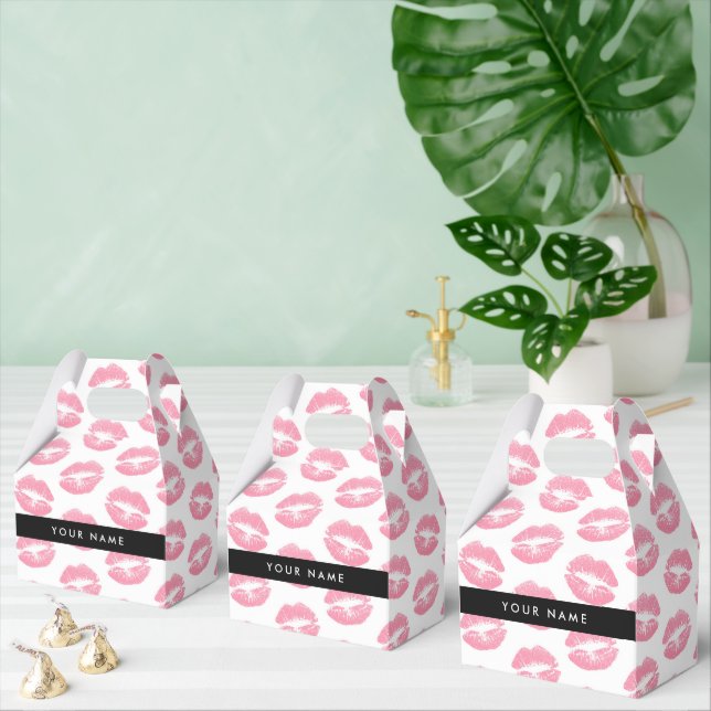Pink Lips, Kiss, Lipstick, Your Name, Personalise Favor Box (Multiple)