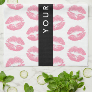 Pink Lips, Kiss, Lipstick, Your Name, Personalise Kitchen Towel