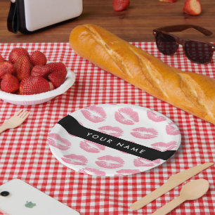 Pink Lips, Kiss, Lipstick, Your Name, Personalise Paper Plate