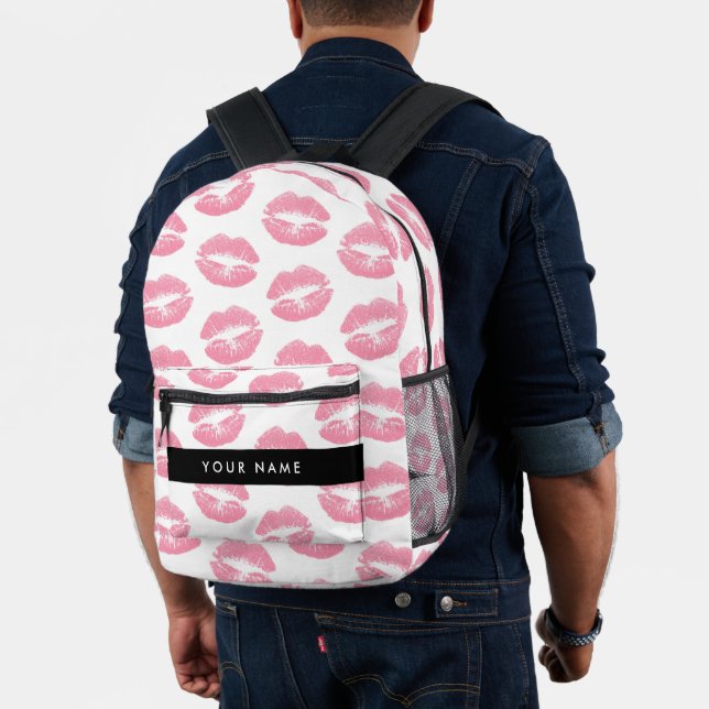 Pink Lips, Kiss, Lipstick, Your Name, Personalise Printed Backpack (Insitu (Model))