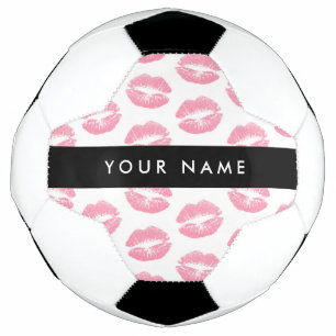 Pink Lips, Kiss, Lipstick, Your Name, Personalise Soccer Ball