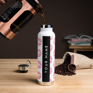 Pink Lips, Kiss, Lipstick, Your Name, Personalise Water Bottle