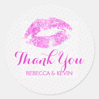 Pink Lips Kiss & Pink Dots Thank You Classic Round Sticker