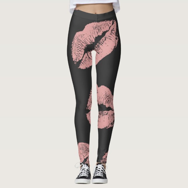 Pink lips kisses, Valentine's day pattern. Leggings (Front)
