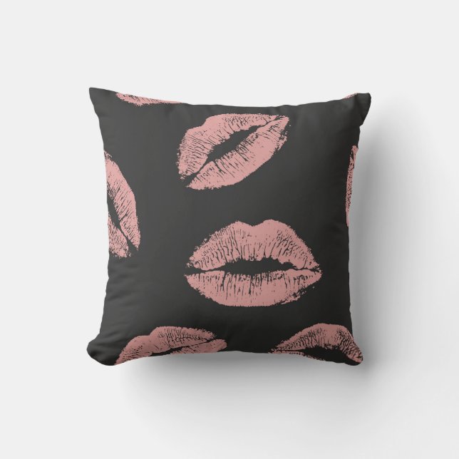 Pink lips kisses, Valentine's day pattern. Throw Pillow (Front)