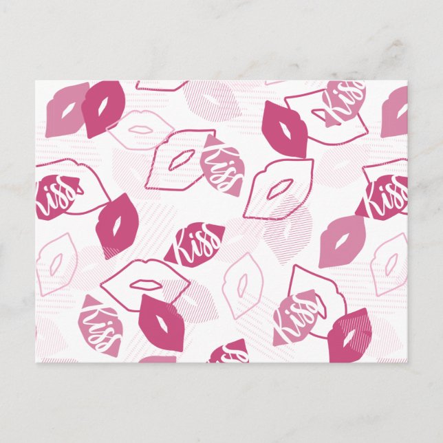 Pink Lips Kissing Pattern Postcard (Front)