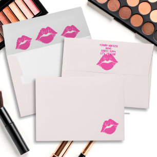 Pink Lips Lipstick Kiss Return Address Envelope