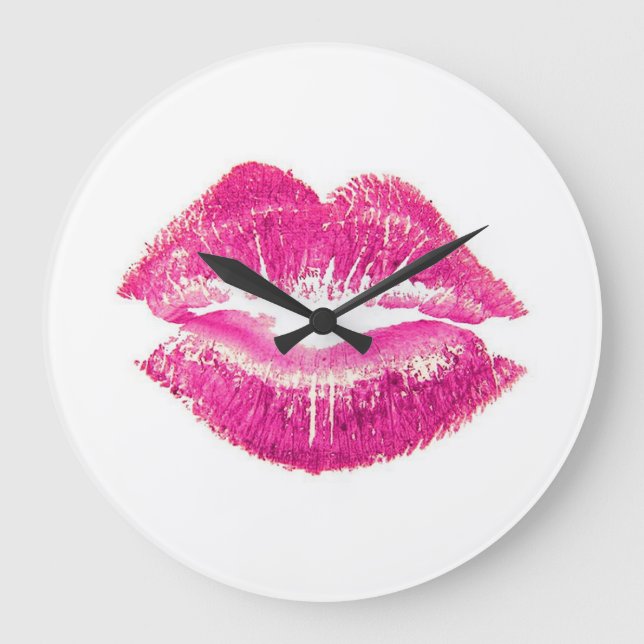 Pink Lips Lipstick Kiss SWAK Classic Round Sticker Large Clock (Front)