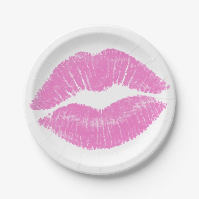 Pink Lips Lipstick Lip Stain Makeup Beauty Paper Plate (Front)