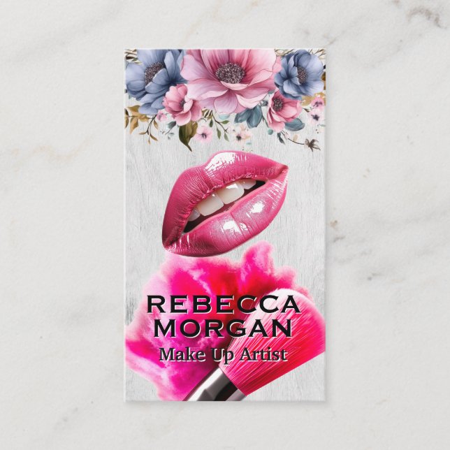 Pink Lips | Make Up Brush and Powder Business Card (Front)