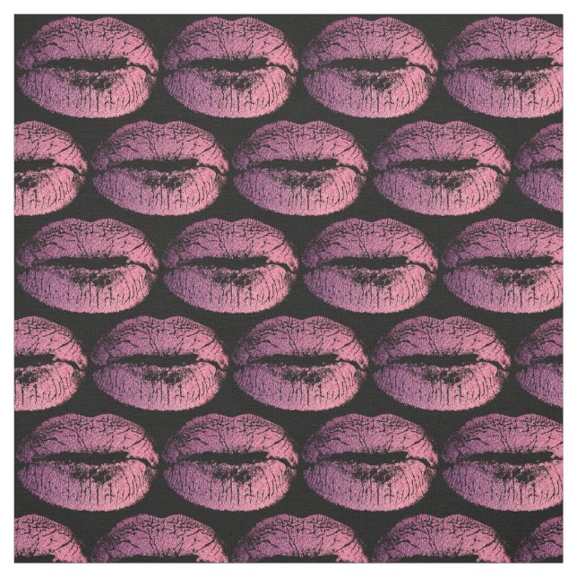 Pink Lips on Black Fabric (Swatch)