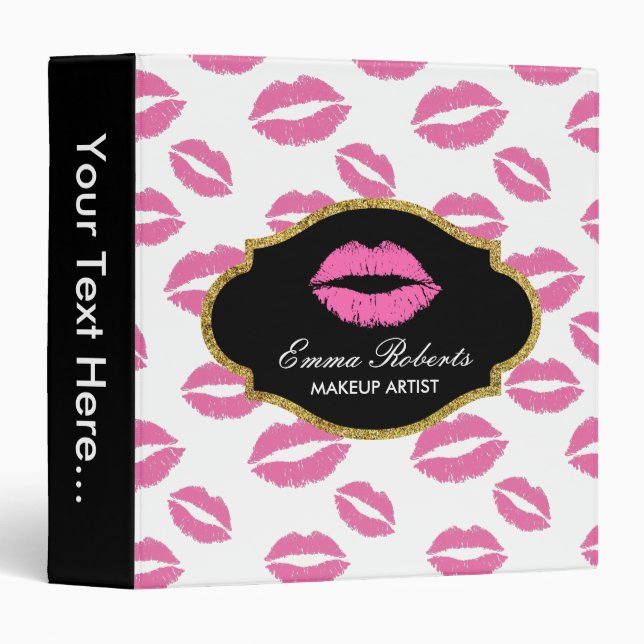 Pink Lips Pattern Modern Salon Makeup Artist Binder (Front/Spine)