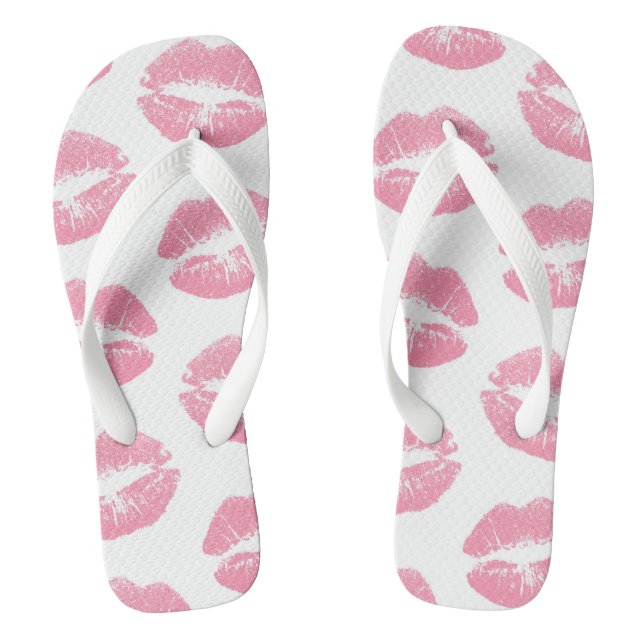 Pink Lips, Pattern Of Lips, Pink Lipstick, Kiss Flip Flops (Footbed)
