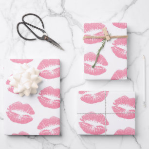 Pink Lips, Pattern Of Lips, Pink Lipstick, Kiss Wrapping Paper Sheet