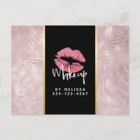 Pink Lips & Rose Gold Tropical Leaves Business
