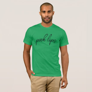 pink lips, t-shirt in green colour of shirt 