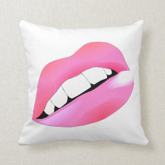 Pink lips throw pillow