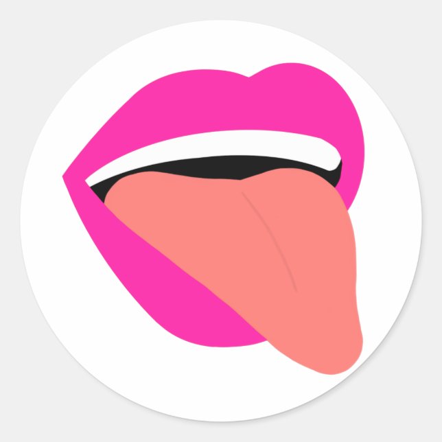Pink Lips with Tongue Out Classic Round Sticker (Front)