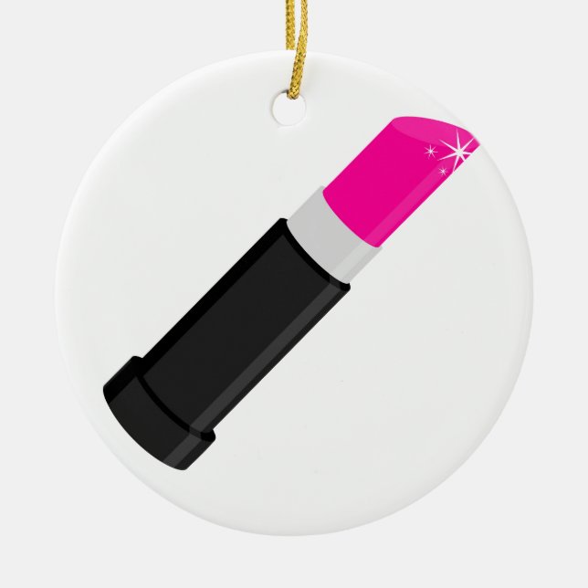 Pink Lipstick Ceramic Ornament (Front)