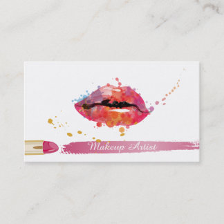 Pink Lipstick Colourful Lips Makeup Artist Business Card