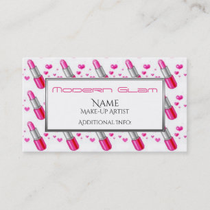 Pink Lipstick & Hearts Cosmetics Business Card