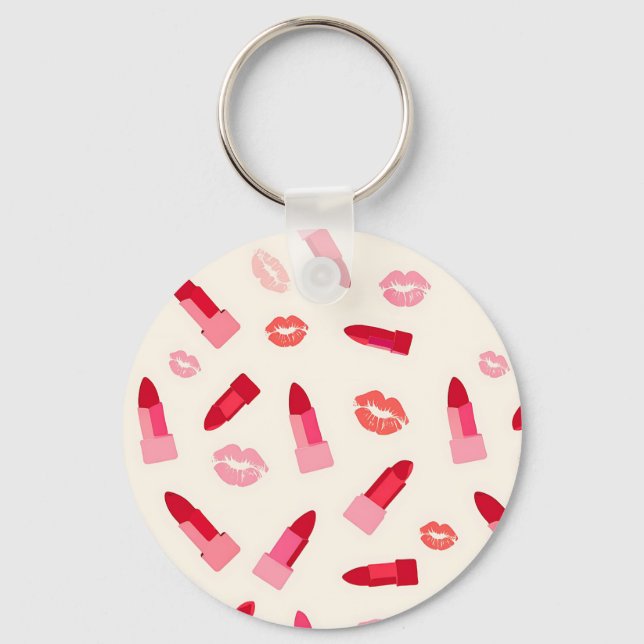 Pink Lipstick Kiss Pattern Keychain (Front)