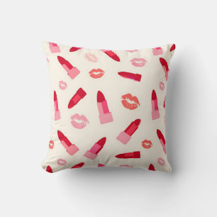 Pink Lipstick Kiss Pattern Throw Pillow