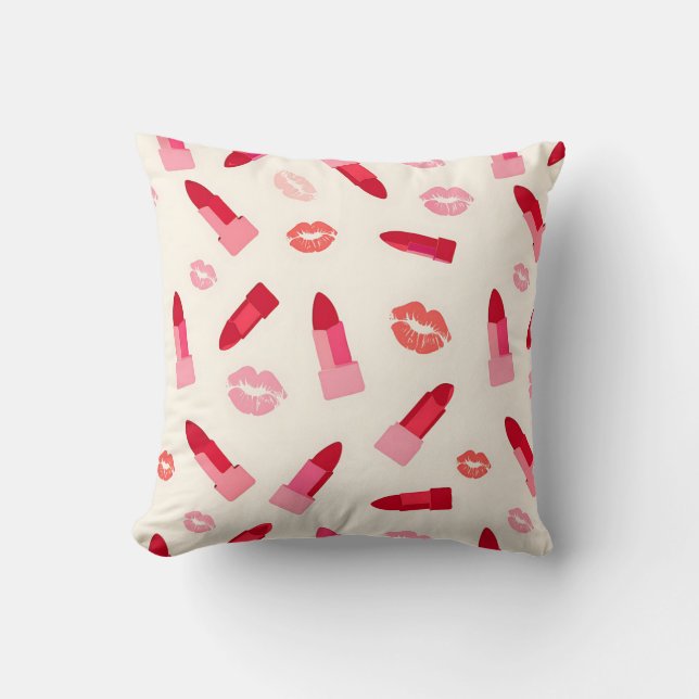 Pink Lipstick Kiss Pattern Throw Pillow (Front)