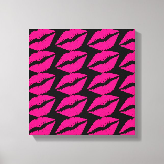 Pink lipstick kiss pop art pink and black canvas print (Front)
